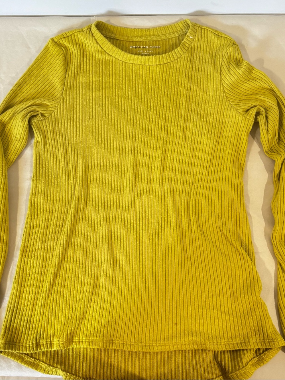 American Eagle Outfitters Ribbed Long-Sleeve Top in Mustard